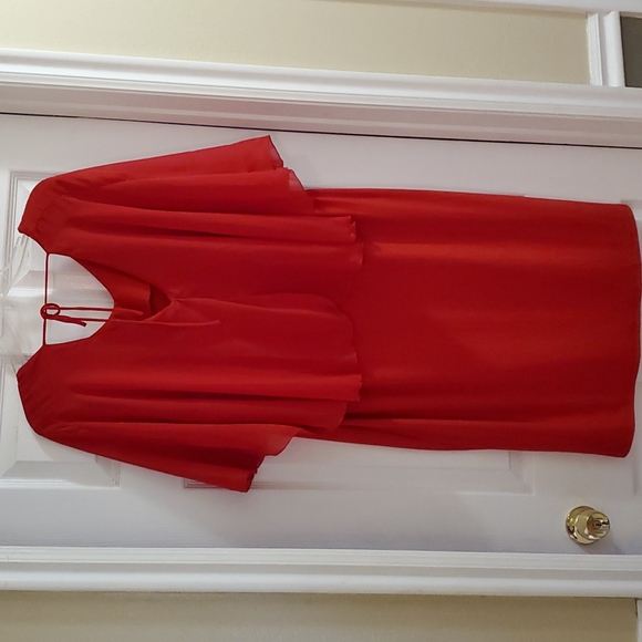 Ashley Stuart red sleeveless dress with chiffon top size 22/24 - Picture 2 of 8